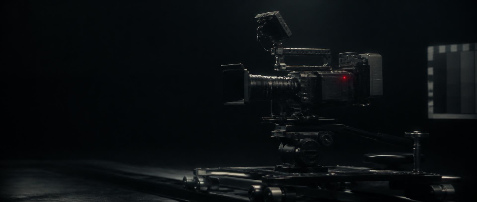Camera rig and tracking chart on a production set